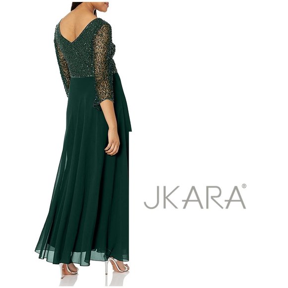 J KARA 3/4 Sleeve V-Neck Beaded Top Long Gown  NEW WITH TAGS! - Picture 6 of 16